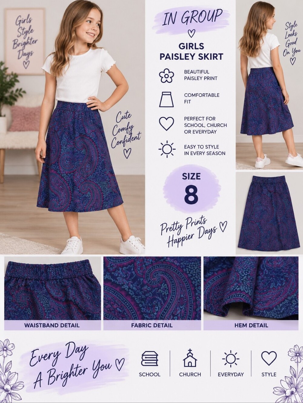 In group girls size 8 blue paisley floral skirt #29
